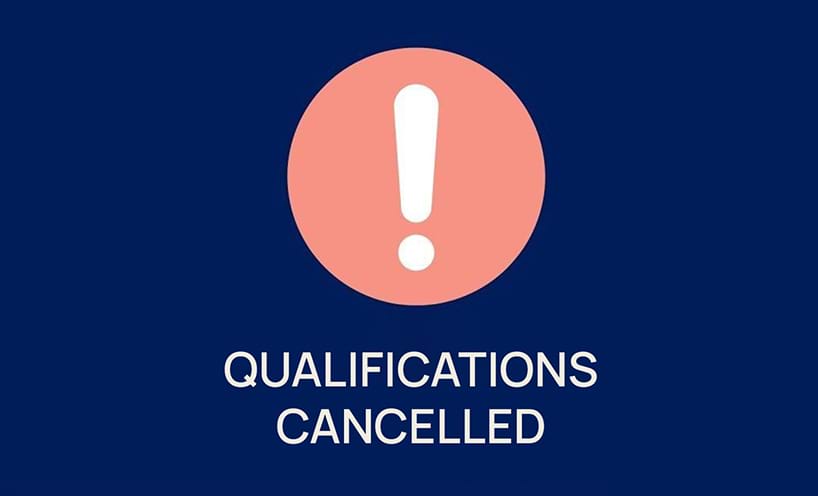 A bold exclamation mark inside a pink circle on a navy background. The text reads 